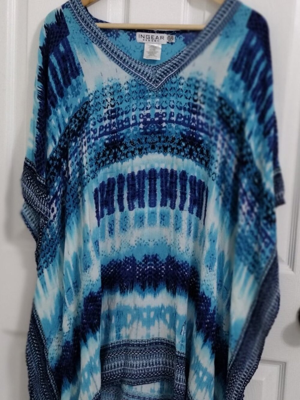 INGEAR Resort Kaftan Tunic Blue Tie Dye Boho Cover Up One Size - Picture 4 of 6